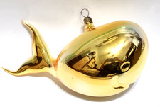 RARE VICTOR CHIARIZIA BLOWN GLASS SPACE AGE GOLD WHALE XMAS ORNAMENT