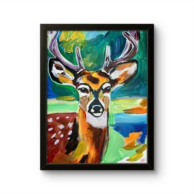Spotted Deer Art Wildlife Nature Wall Art 9x12 Canvas Panel Original Stag
