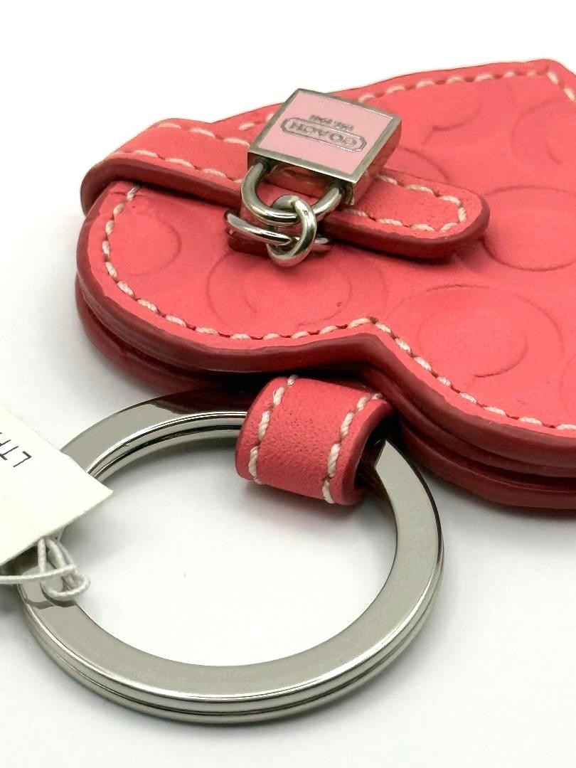 Coach Signature Leather Heart Photo Frame Y2K Key chain Fob 92900