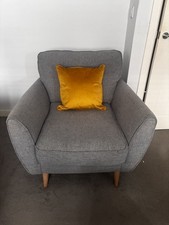 French Connection Zinc Grey Fabric Armchair Modern Lounge Chair Wooden Legs