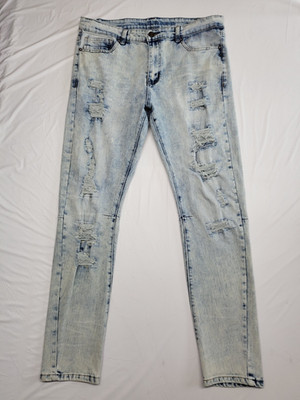 Rue 21 Jeans Mens Supreme Flex Skinny Ark 36/32 (Fit 37 X 32) Premium Distressed