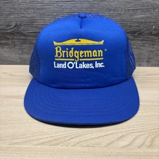 Vintage Bridgeman Land O Lakes Hat Cap Snap Back Blue Mesh Trucker