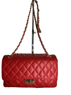 ITALY DAMEN LEDER TASCHE KETTE Schultertasche Umhängetasche NEU