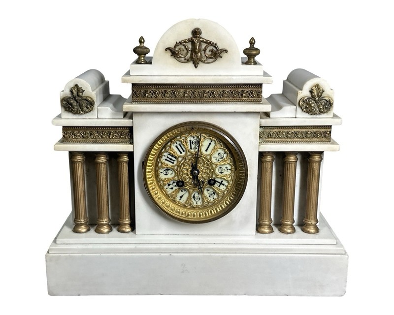 19thC Antique FRENCH LOUIS XV MARBLE & BRASS ORMOLU Old JAPY FRERES MANTEL CLOCK