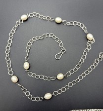 30 Sterling Silver Genuine Pearl Station Necklace 18 Grams X14