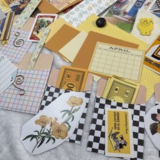 130 Piece Yellow Junk Journal Scrapbook Supply Kit Set Mixed Media Ephemera