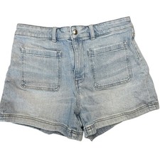 Pantaloncini corti donna Madewell blu chiaro denim Emmett patch tasche tg 29 elasticizzati