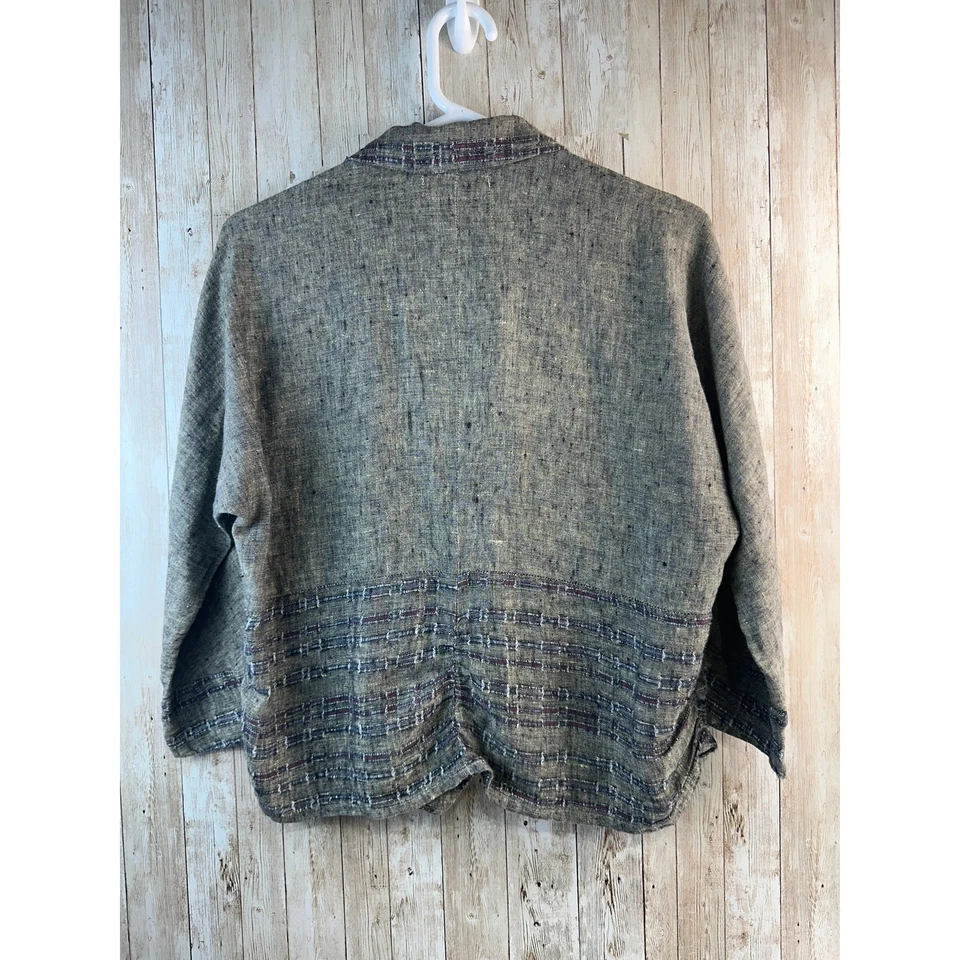 Chaqueta Blazer Lino Mujer S Negra Marfil 100% Lino Tejida Lagenlook Abotonada Foto 2 de 4