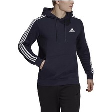 adidas Essentials Fleece 3-Stripes Hoodie Ink Navy Blue Men's Size Medium
