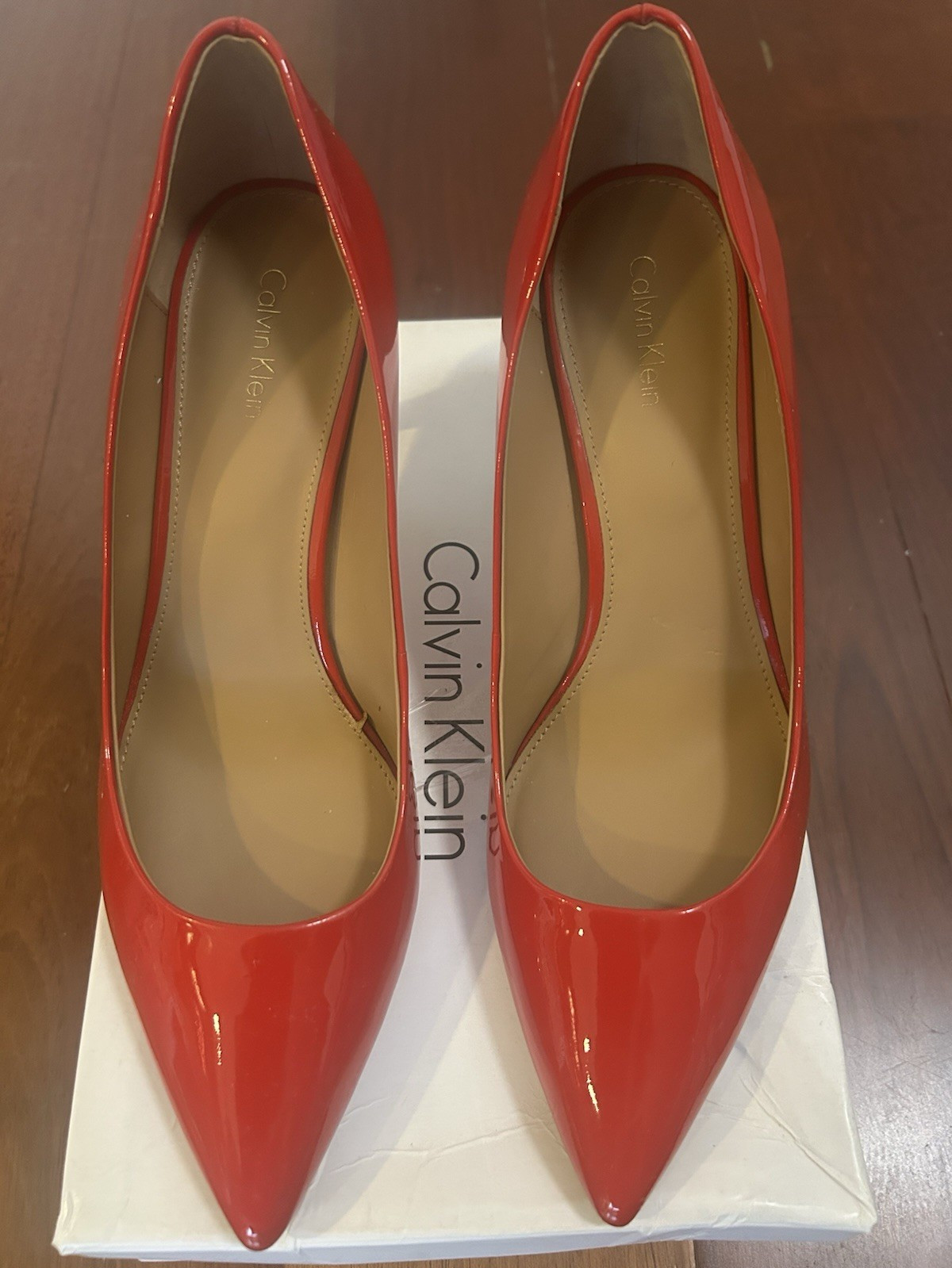 Calvin Klein Women’s Red Patent Leather Pointed Toe Stiletto Slip-On Pumps 9.5