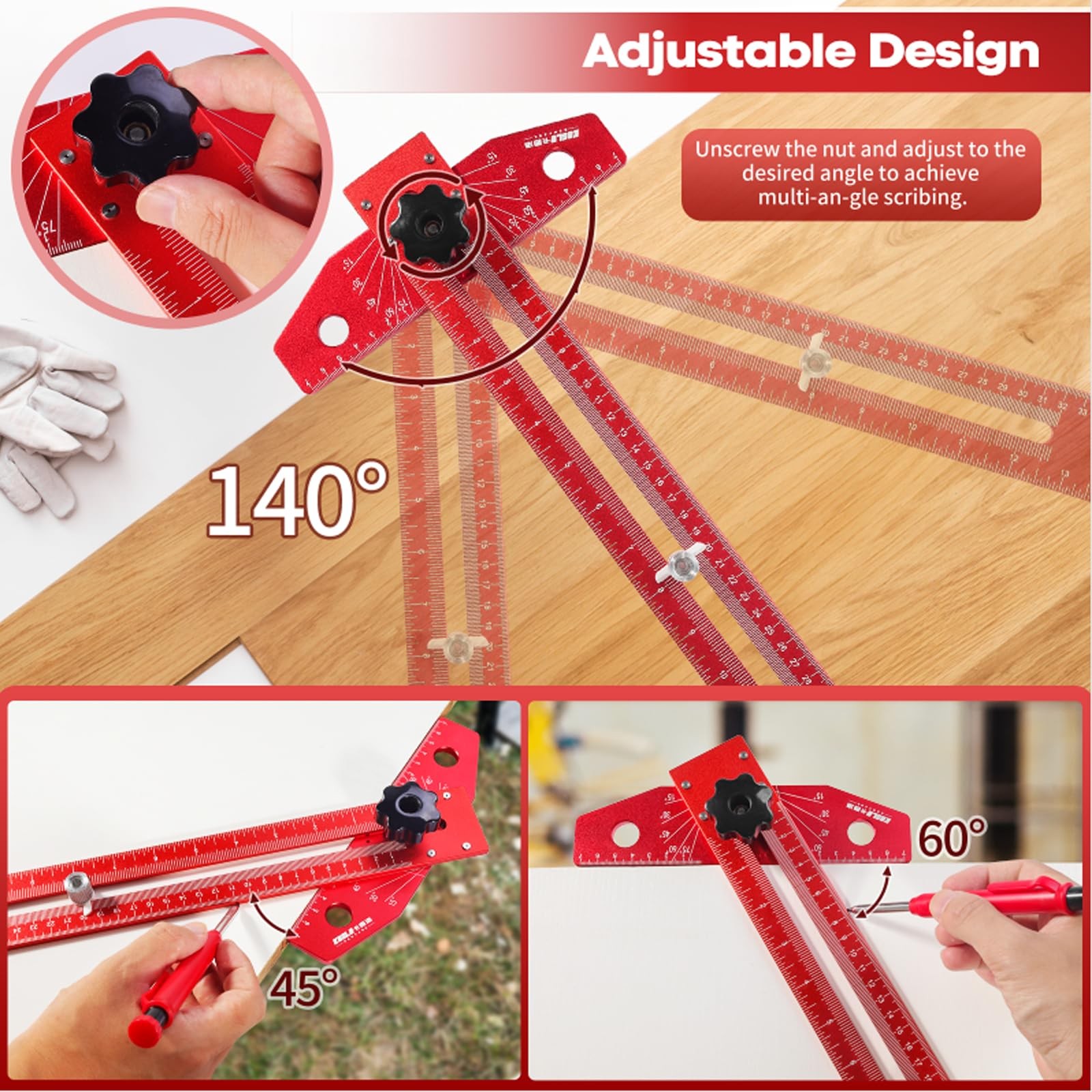 Adjustable Woodworking Scriber Marking Line Ruler Aluminum Alloy T-Square