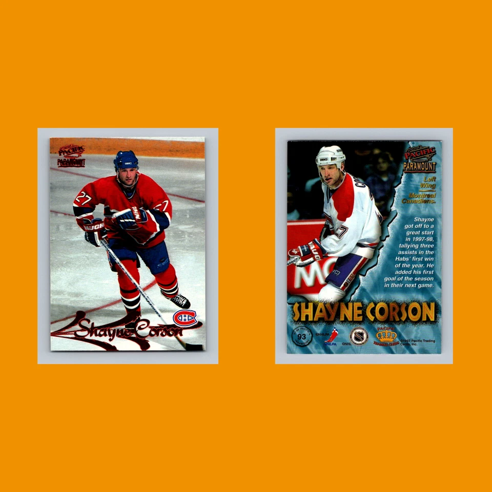 Shayne Corson #93 1997-98 Pacific Paramount Copper Montreal Canadiens Hockey NHL - Image 3 of 3