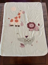 Circo Safari Giraffe Lion Alligator Plush Green Fleece Crib Baby Blanket Vintage