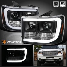 Black Fits 2007-2013 Gmc Sierra 1500 2500hd 3500hd Led Tube Projector Headlights