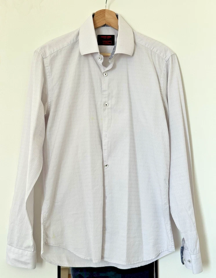 Jared Lang Long Sleeve Slim Fit Button Up Shirt, White (light grey) - Small - Image 2 of 4