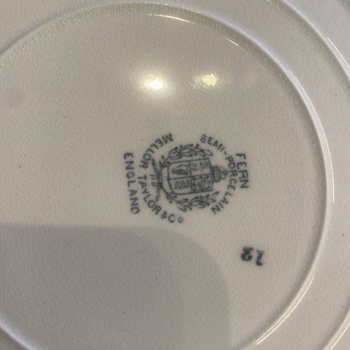 Tazón de sopa botánica negro Transferware Mellor, Taylor & Co. patrón de helecho de 9" - Imagen 8 de 9