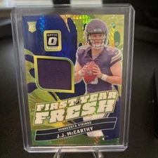 2024 PANINI DONRUSS OPTIC J.J. MCCARTHY FIRST YEAR FRESH BLUE HYPER MEM RC