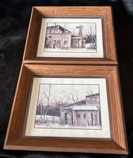 Vintage Pair Of Robert Nidy Old Country Barn Framed Prints 13.5"×11.5"