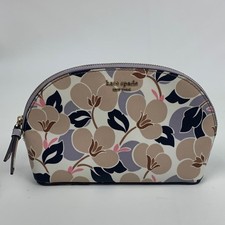 Kate Spade Floral Cosmetic Bag case Cream Brown pink Blue Gold Zipper  logo