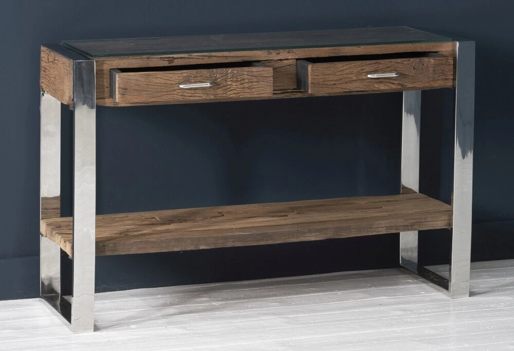Chrome and wood console cheap table