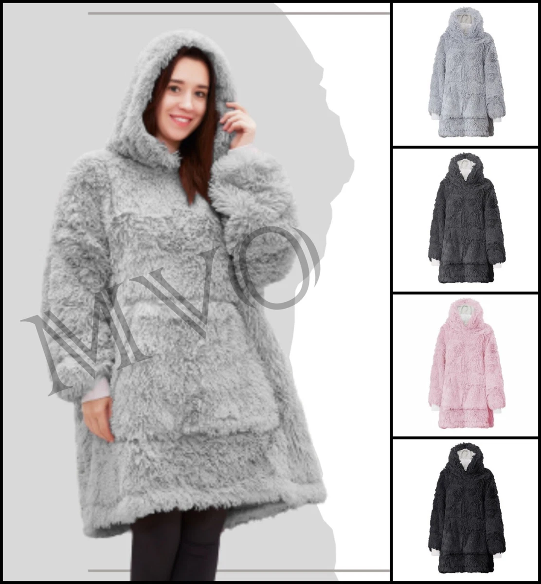 Ladies Fur Hoodie Fluffy Fleece Pullover Plush Sherpa Oversized Hooded Hoody UK