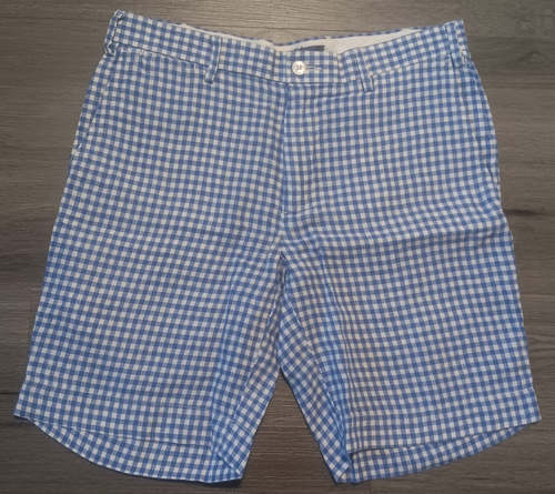 Polo Ralph Lauren Men's Blue White Gingham Plaid 100% Linen Shorts Size 30x8.5
