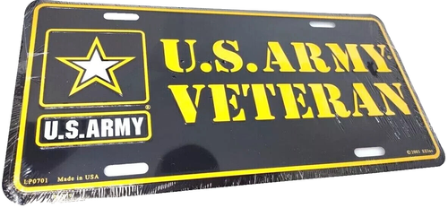 United States Army Veteran with Star Logo on Black Embossed License Plate - Picture 2 of 6