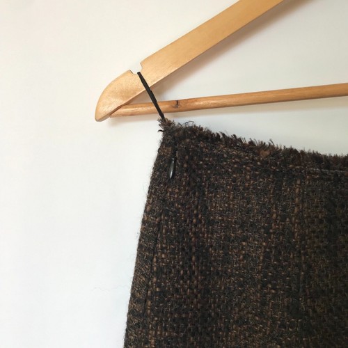 Vintage Prada Tweed Wool Alpaca Embellished Midi Pencil Skirt Size 42 Brown - Picture 7 of 9