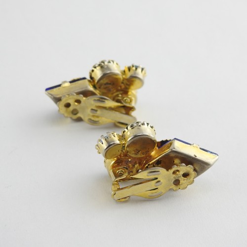 Vintage Nachlass Kobalt Marineblau Glas Strass Ohrringe Clip On Goldfarben - Bild 6 von 10