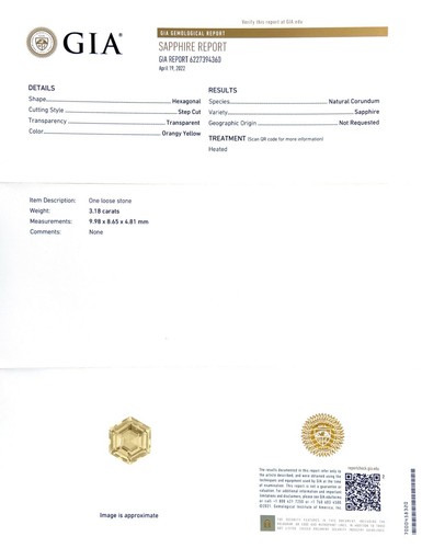 Hexagonal Yellow Sapphire Gemstone GIA Certified Yellow Sapphire 3.18 carats - Picture 3 of 5