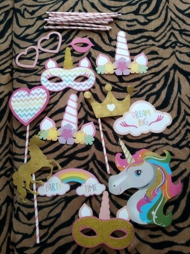 12 pcs set unicorn photo props Birthday Decoration Party Supplies. - Picture 2 of 2