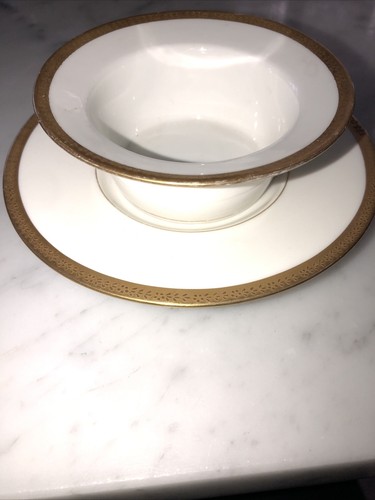 J Poyat For Limoges Gold Rimmed Custard Dish And Saucer - Picture 9 of 9