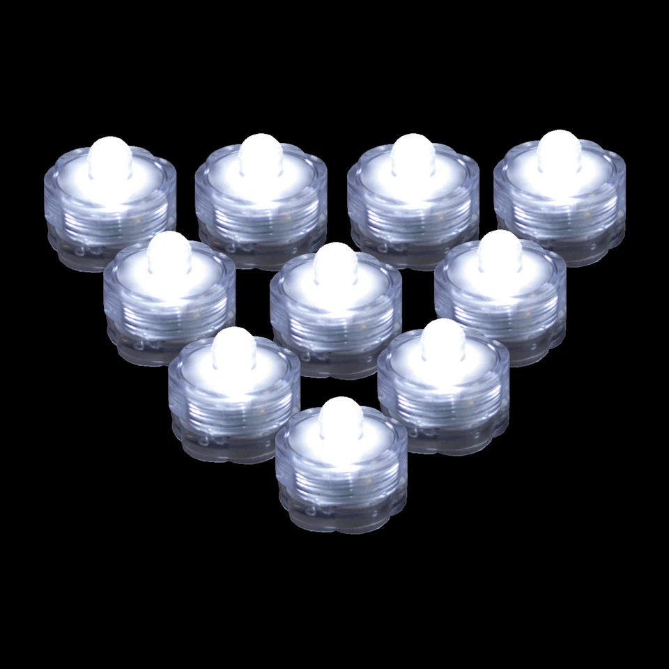 QTY 10 WHITE LED Submersible Underwater Tea lights TeaLight Flameless US Shipper