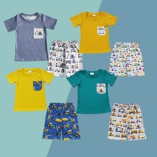 Sibling Baby Boys Summer Embroidery Construction Shorts Outfit