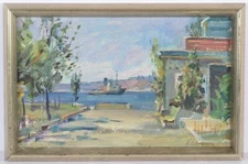 Vasili Karkots (1926-2005) "Park by the River" Oil Painting, 1965 (1)