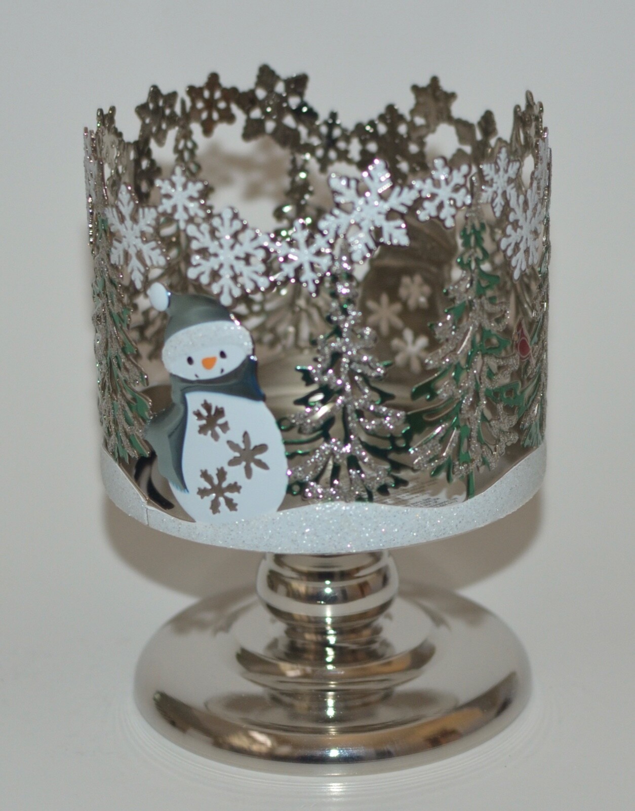 BATH BODY WORKS SNOWMAN FLAKES PEDESTAL LARGE 3 WICK CANDLE HOLDER