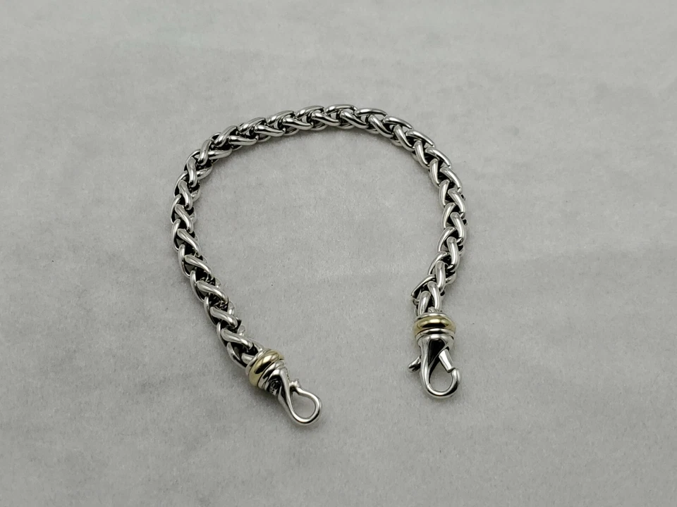 David Yurman 6mm Wheat Link Bracelet 14K Yellow Gold & Sterling Silver size 8.5" - Image 2 of 4