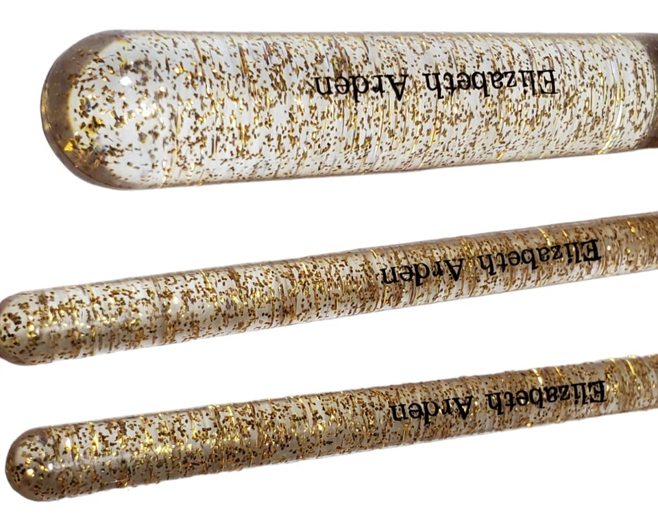 Lote de 3 brochas de maquillaje en polvo vintage Elizabeth Arden brillo moteado dorado Foto 2 de 4