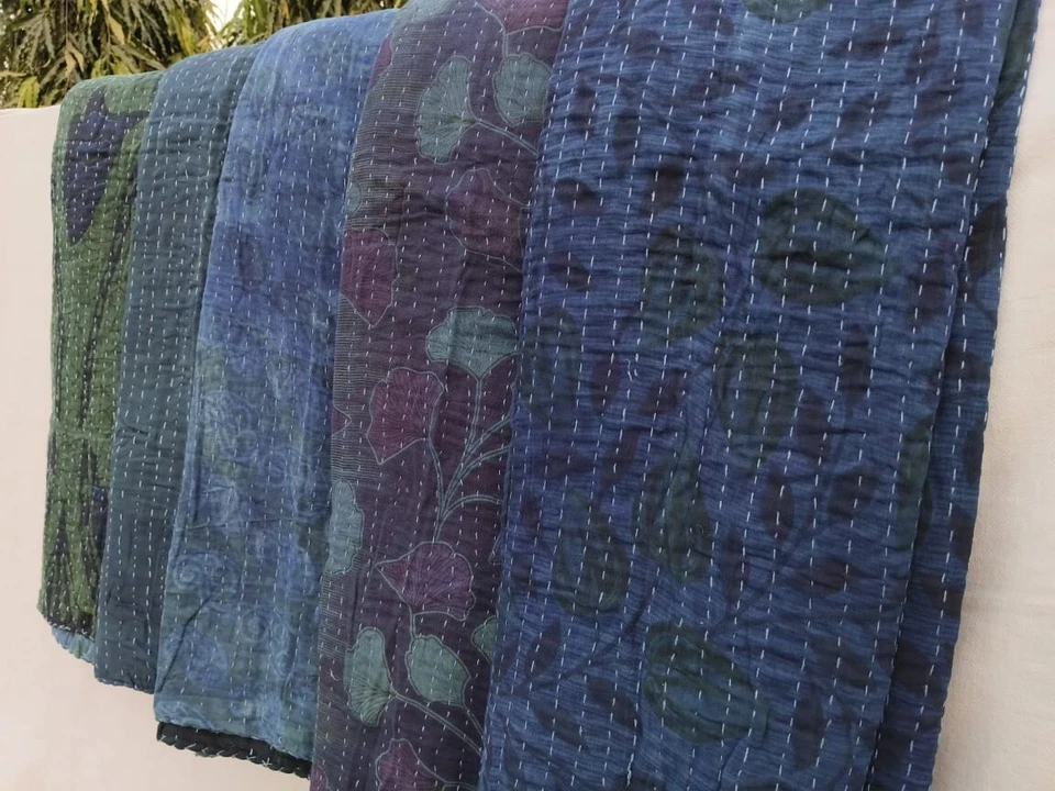 Джайпури натуральный индиго окрашенный хлопок kantha бросить винтажный двусторонний одеяло лоскутное одеяло - Изображение 2 из 4