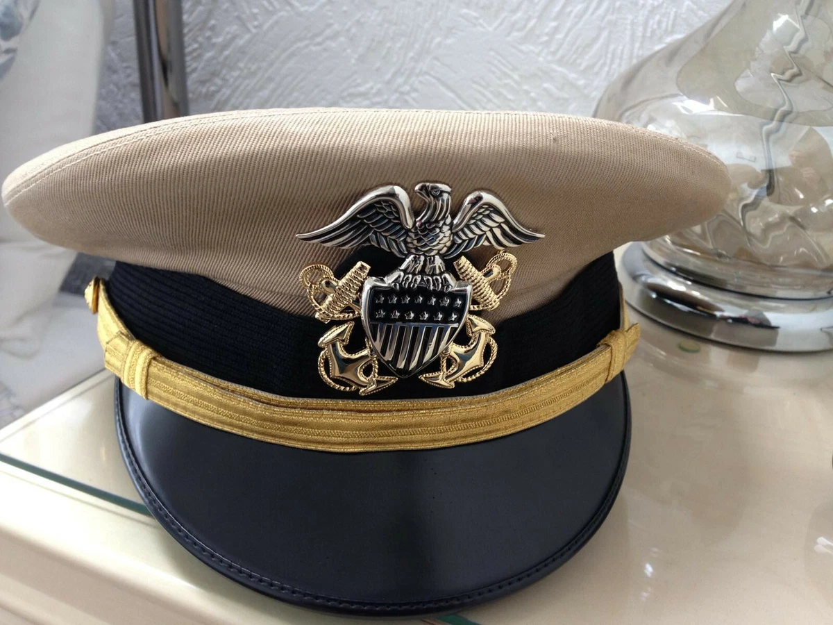 US Navy Officer s Cap Dress Khaki UNIFORM Hat w. Officer Cap eBay