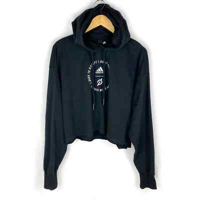 Adidas Peloton Crop Hoodie Womens Black Slouchy Oversized