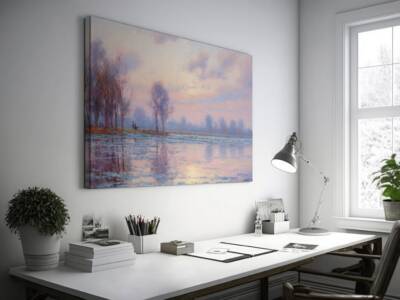 Tranquil River at Dusk, Impressionist Wall Art Canvas Unframed Print Art