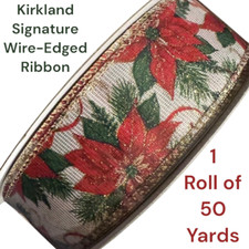 Kirkland Wire Edged Ribbon Red Poinsettia Roll 50 Yards Christmas Gift Wrap 1.5"