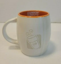 Dunkin' Donuts 2012 Engraved 14 Oz Ceramic Coffee Mug Cup White Orange