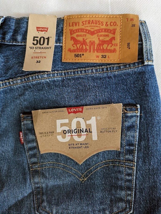 RARE PREMIUM LEVI'S 501 '93 JEAN SHORTS STRETCH DENIM INDIGO BLUE BUTTON FLY 32 image 4
