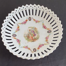 Vintage Porcelain Reticulated Made In Germany Trinket Dish Lovers Victorian