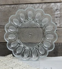 Indiana Hobnail Bubble Depression Glass Deviled Egg Plate 15 Eggs Clear 🤍