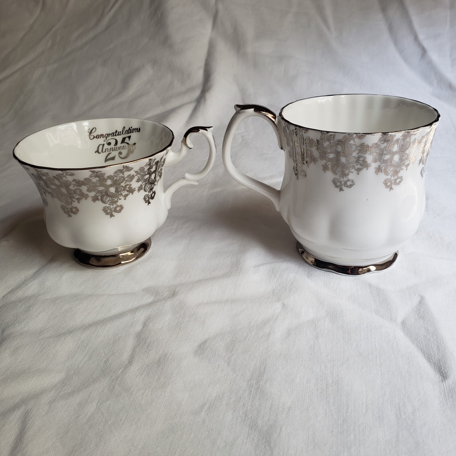 25th Anniversary Royal Albert Bone China ENGLAND 2 tea cups, 2 different sizes