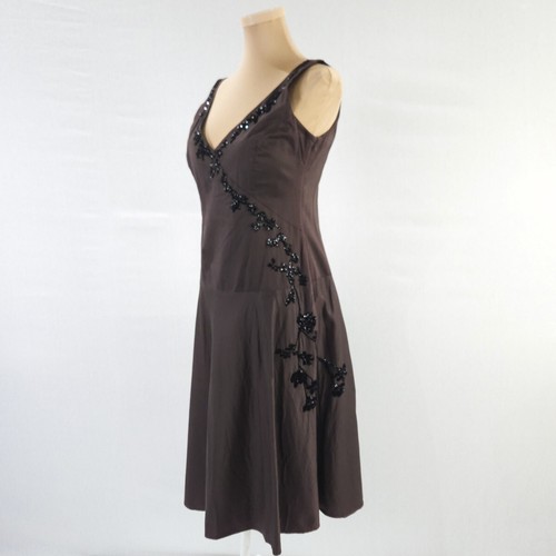 David Lawrence Embellished Dress Cotton Chocolate Size 12 Pre Owned EUC - Picture 4 of 11