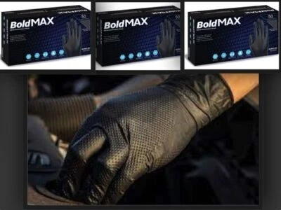 3x Box Aurelia Bold MAX DIAMOND TEXTURED Heavy Duty Black Nitrile Gloves (3x 50)